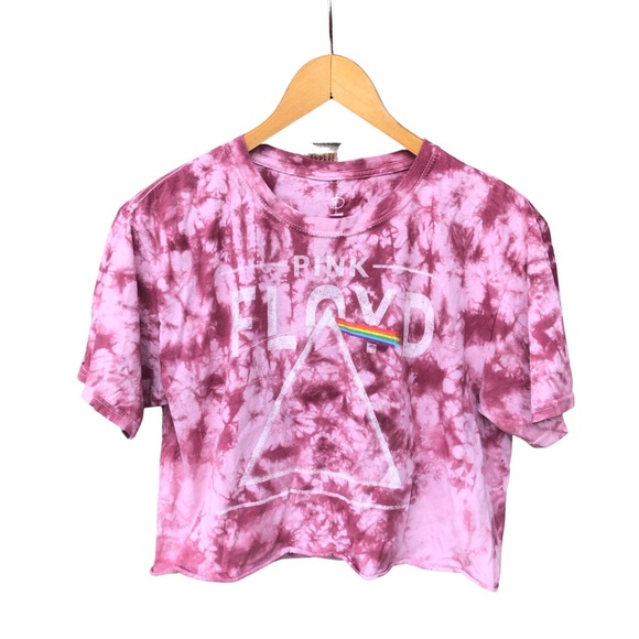 Pink Floyd crop tee Rock band t-shirt tie dye raw cropped hem burgundy pink 💕S - Picture 1 of 8